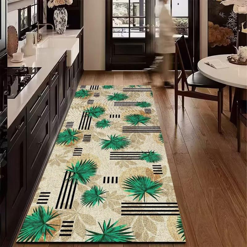 Tropical Plant Leaves Runner Rug Non Slip Washable Carpet for Kitchen Entrance Corridor Indoor Home Floor Decor
