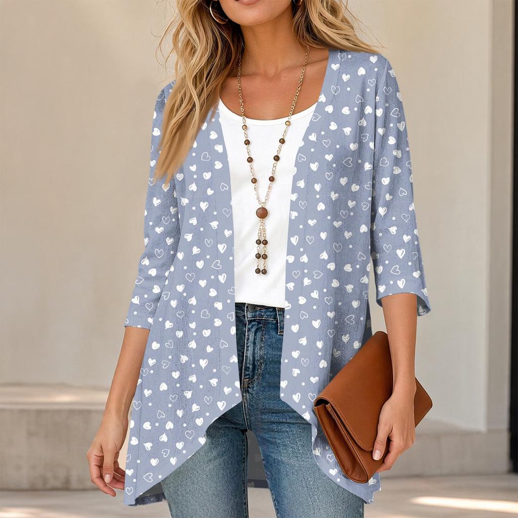 Women's Vintage Floral Print Three-Quarter Sleeve Lightweight Cardigan for Casual Daily Wear