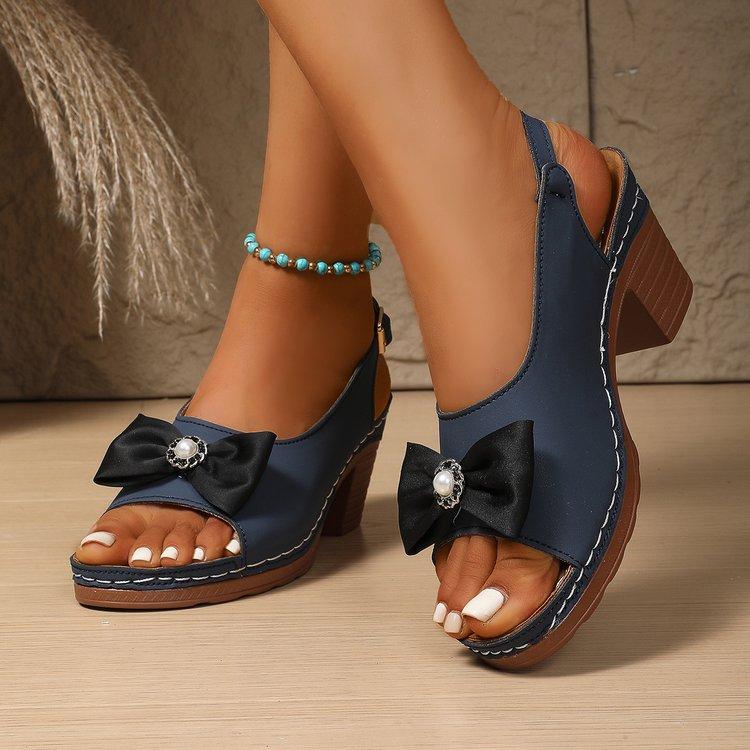 

Модные босоножки на высоком каблуке летние с бантом сандалии на одном ремешке повседневные босоножки 43 тёмно-синий