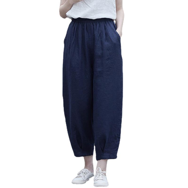 2025 Women's Slimming Cotton-Linen Carrot Pants - Casual, Lightweight Summer Nine-Point Pants