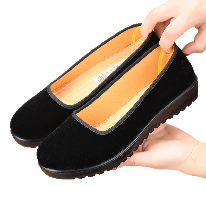 Chaussures en tissu ceinture noire chaussures d'étiquette hôtel plates antidérapantes bout carré chaussures en tissu noir chaussures de danse