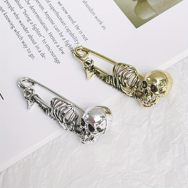 Retro Skeleton Skull Brooch Pins With Gothic Punk Design Perfect For Halloween Costume Party Daily Wear Accessories