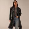 Damen Kunstleder Trenchcoat Mittellang Wickelgürtel Elegant Büro Chic Oberbekleidung