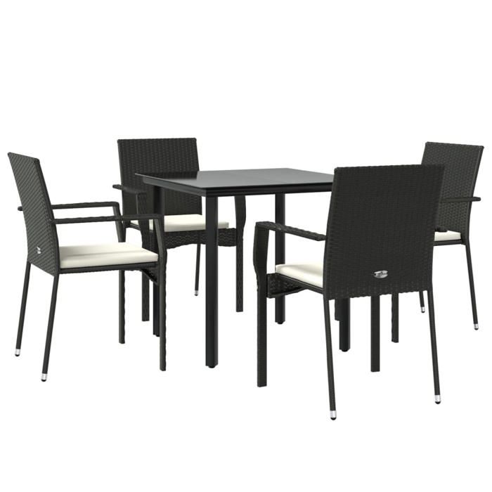 VidaXL Ensemble à manger de jardin coussins 5pcs Noir Résine tressée, ensemble de salle à manger, ensemble de salle à manger 3185098
