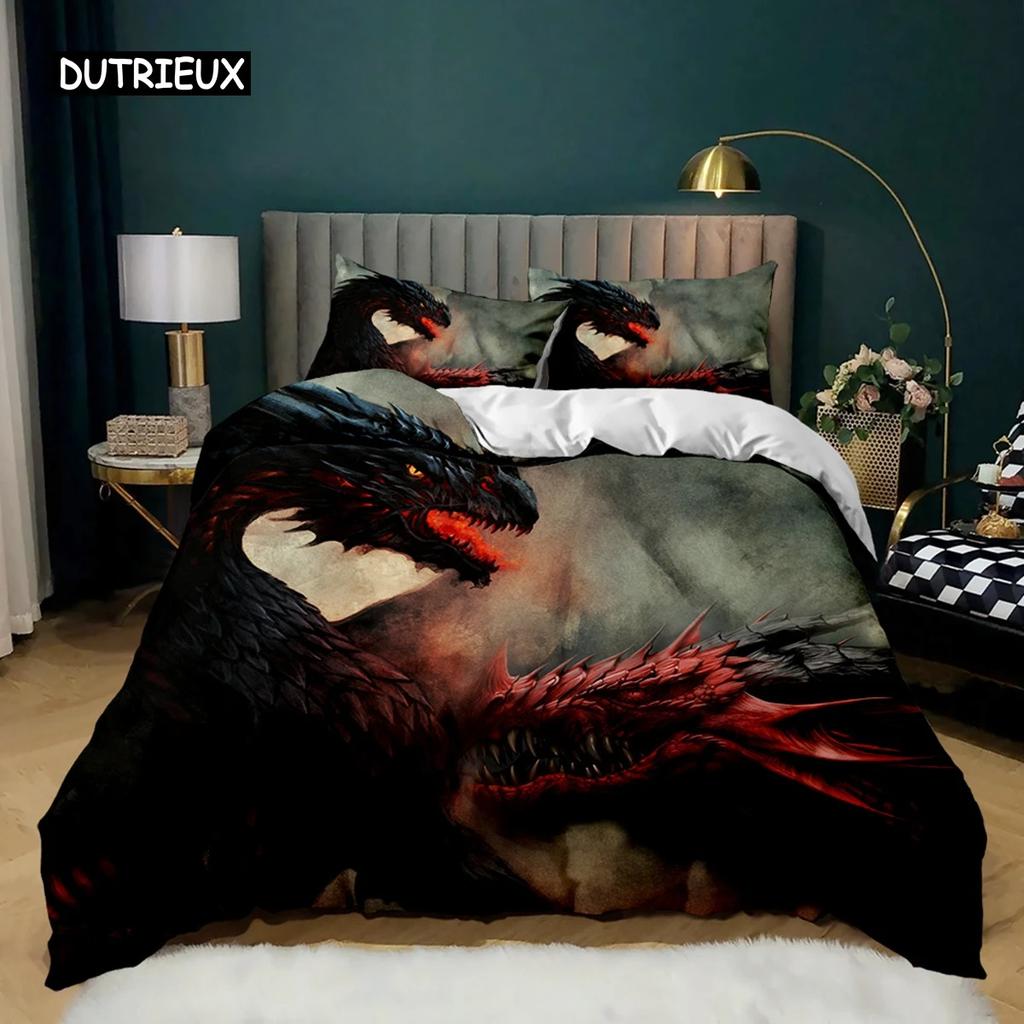 Drachen Bettbezug Set Japanischer Weißer Drache Tatsu Volk Edles Monster Einzelbettwäscheset Doppel Queen King Polyester Qulitbezug