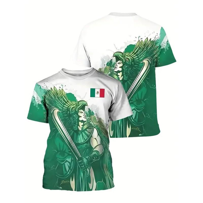 Mens Mexico Flag 3D Printed Short Sleeve T-Shirt Loose Fit Breathable Sport Tee Football Fans