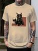 Black Cat Drinking Wine Graphic TShirt Mens Casual Cotton Crew Neck Summer Tee