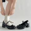 Red French round head jk with skirt thick high heel small leather shoes summer height increase Mary Jane single shoes