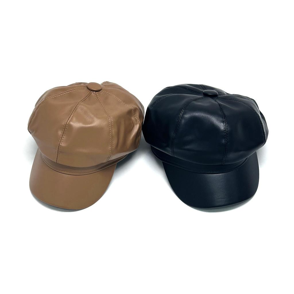 Pu Leather Octagonal Hat For Women Autumn Winter British Retro Newsboy Cap With Sun Protection And Warmth
