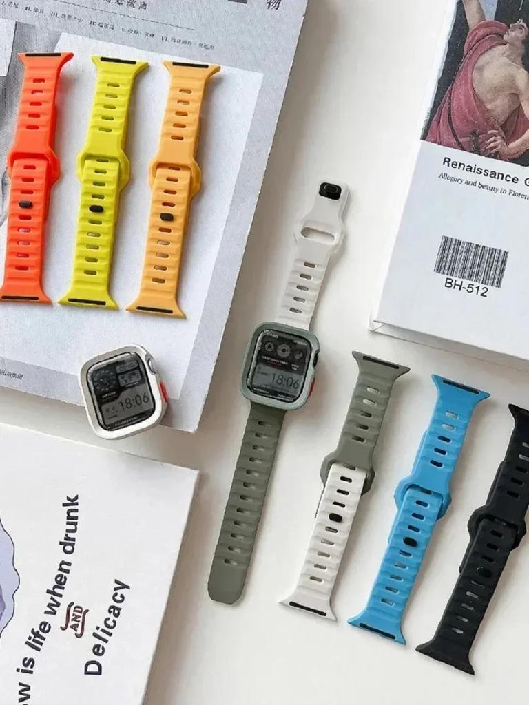 Candy Silicone Case+Strap For Apple Watch Series 9 45mm Band 8 7 41mm SE 6 5 4 44mm 40mm Rubber Correa Strap Iwatch Ultra 2 49mm