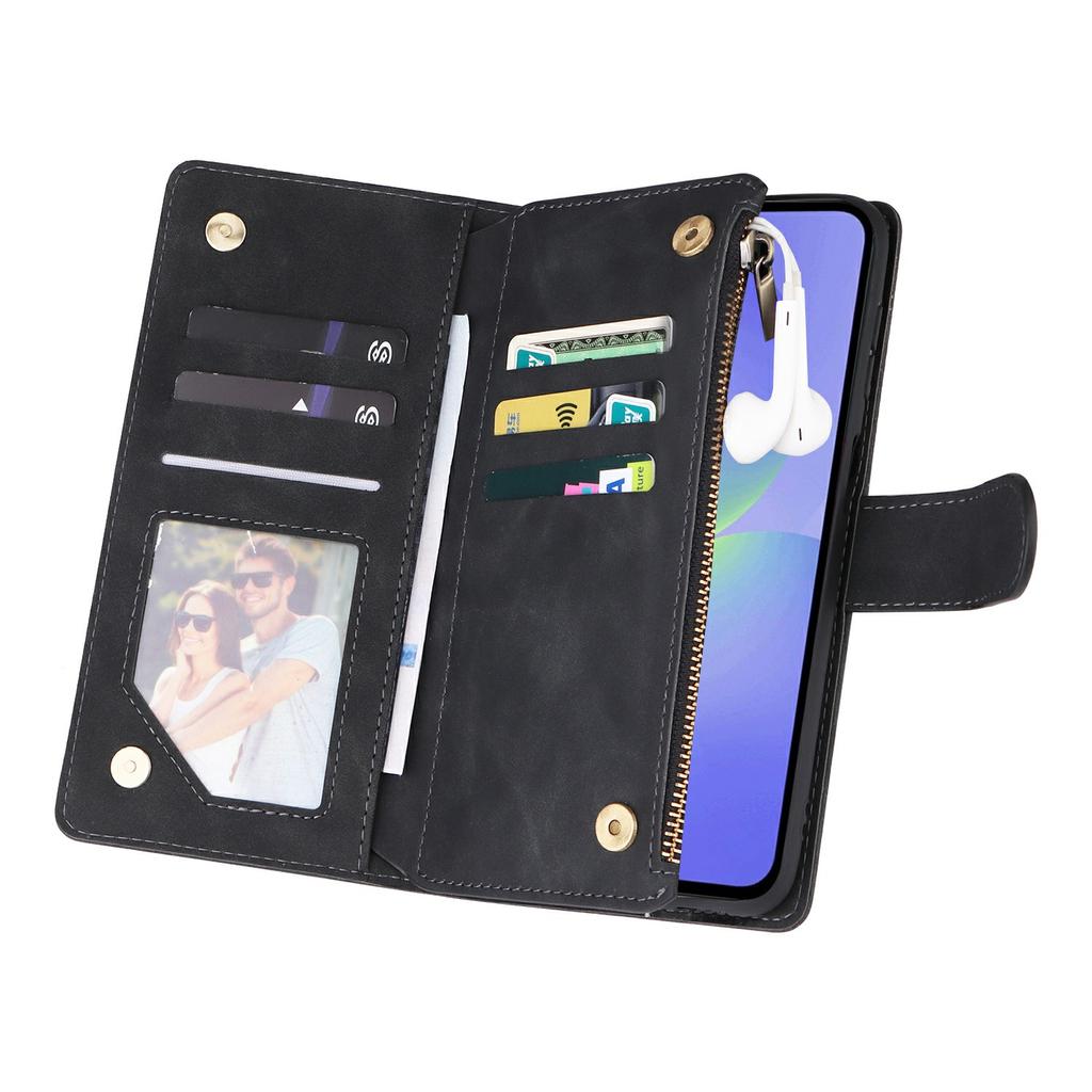 For Samsung Galaxy A37 5G Case Zipper Wallet Multiple Card Slots Leather Phone Cover with Wrist Strap