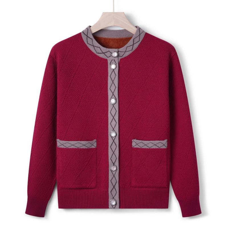 Grandma's spring and autumn sweater, middle-aged man's fleece thickened knitted sweater, old woman's mother's autumn cardigan