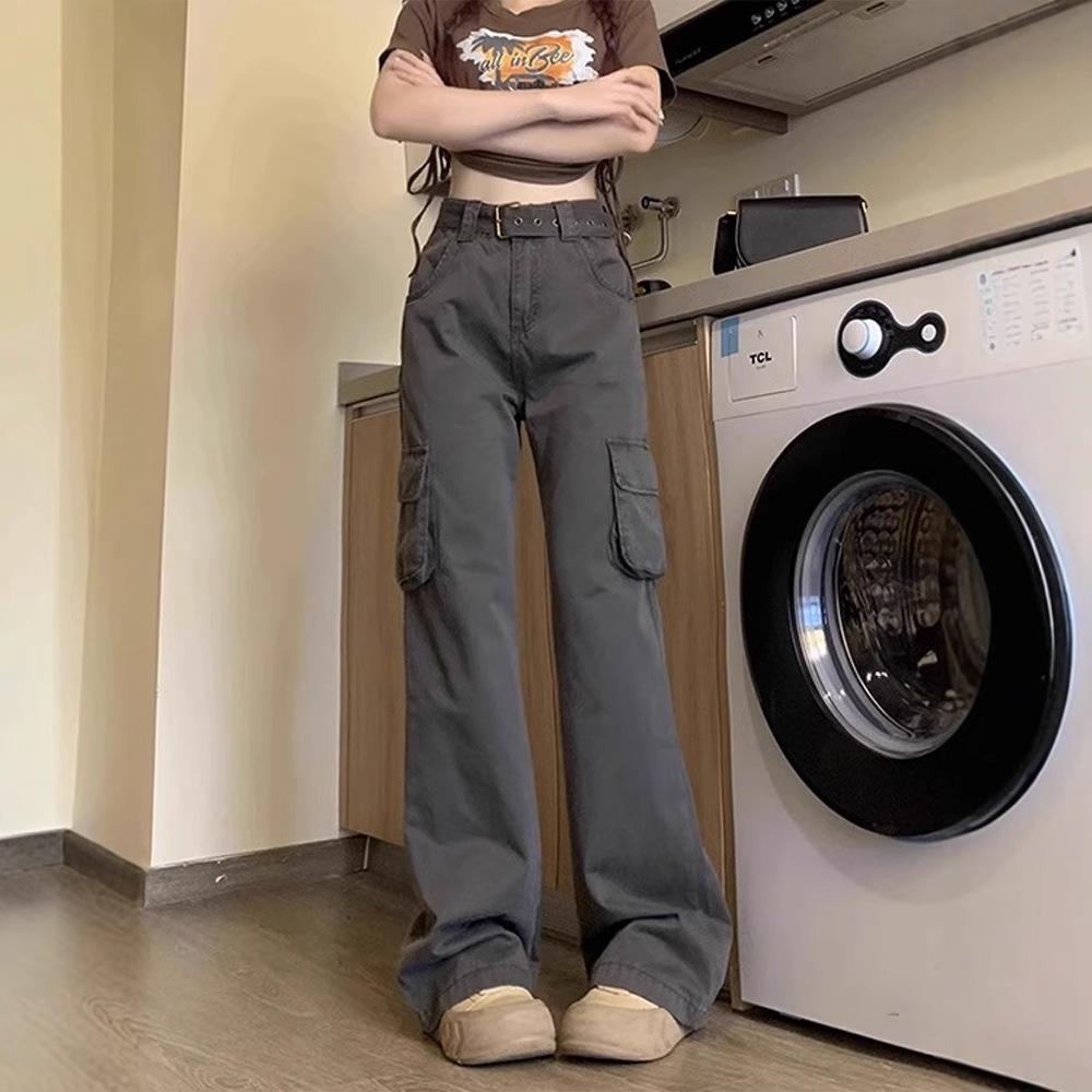 Women's High-Waisted Gray Flared Cargo Pants - Spring 2025 Collection