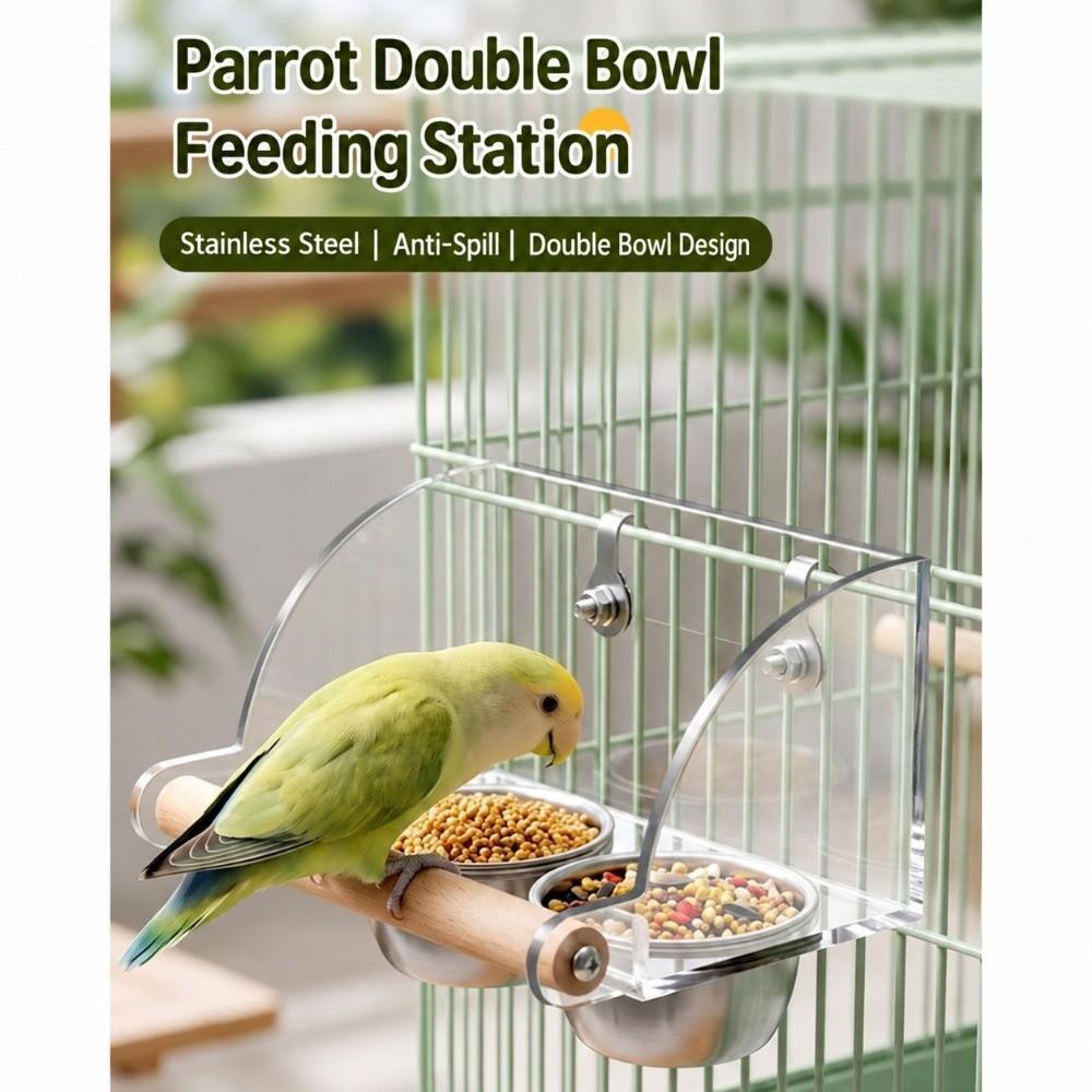 Durable Bird Feeder Stainless Steel Bird Food Container Bird Food Water Bowl Budgerigar