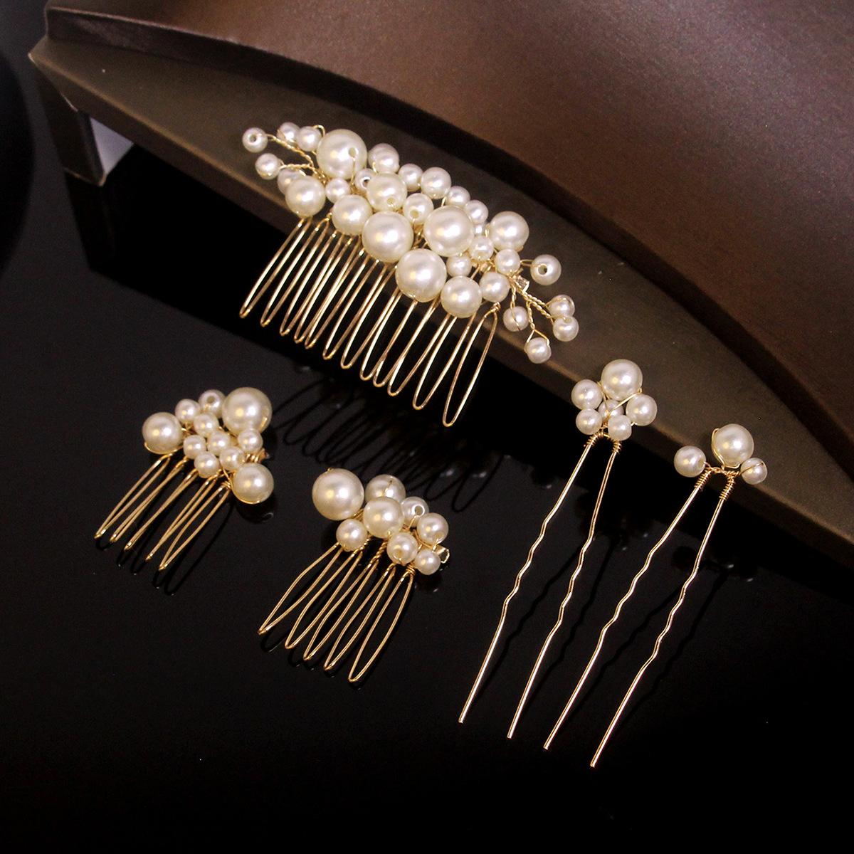 

5 Sets of New Europe and The United States Large Pearl Bride Hairpin Hair Comb Hair Plug Handmade Design Wedding Headdress Hair Accessories