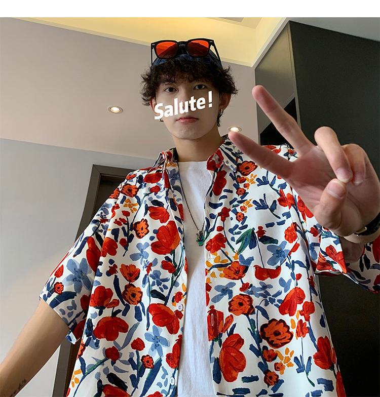 Men's Hawaiian Floral Short-Sleeve Shirt - Trendy, Lightweight, High-End Hong Kong Style Design