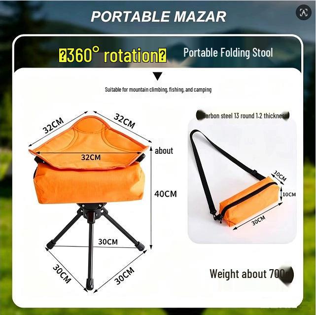 360° Rotating Folding Tripod Stool - Portable, Durable, and Compact for Hiking, Camping, and Fishing.