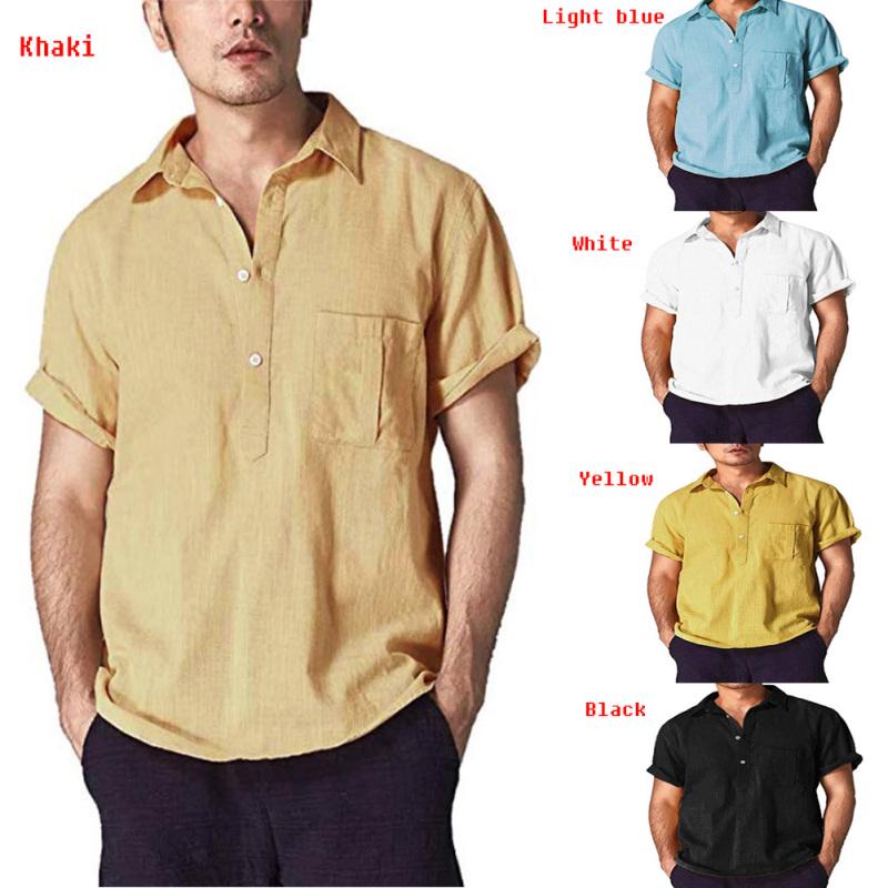 Buy Men Linen Cotton Shirt Short Sleeve 