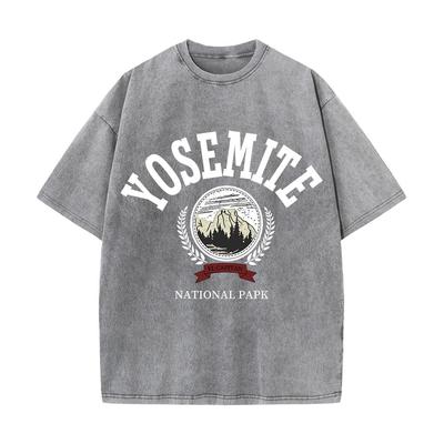 Dámská bavlněná praná trička módní design potisky národní park Yosemite krátký rukáv distressed kulatý výstřih volné pouliční oblečení