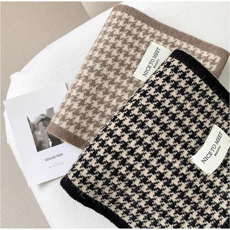 Korean INS Classic Double Sided Grid Scarf Fashionable Versatile Couple Trendy Knitted Scarf For Autumn Winter New Warm Scarf