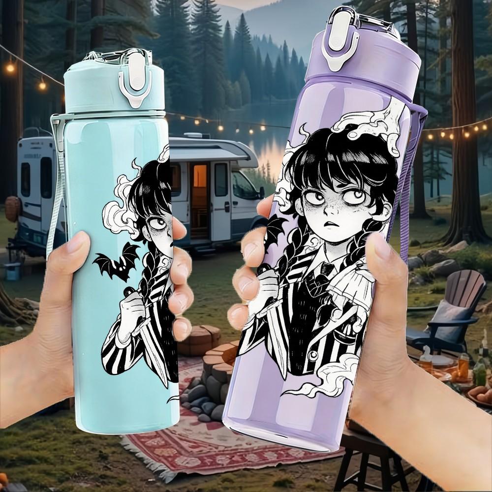 1PC Vintage Girl Portrait Black White Art Print 750ml Color Plastic Sports Water Bottle Leakproof Flip Straw Lid Suitable for Sports Office Home Use