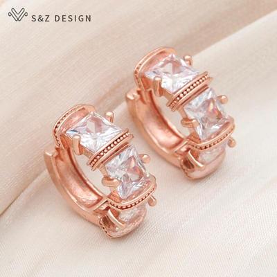 Fashion Rose Gold Color Square Cubic Zirconia Drop Earrings For Women Wedding Elegant Jewelry Gift