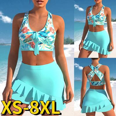 Costume da bagno donna vintage bikini costumi da bagno estivi vita alta set due pezzi costume da bagno costume da bagno con stampa floreale stampato a righe XS-8XL