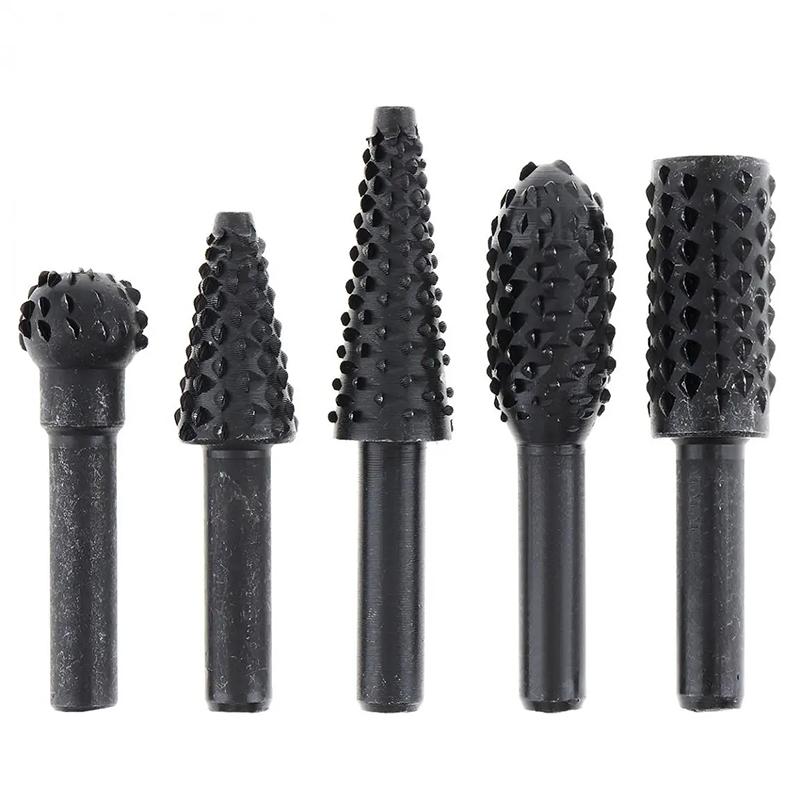 

Electric Grinding Head Tool Drill Bits 5pc Black Woodworking Wolf Tooth Stick Rotary File DIY Grinding Accessories Set