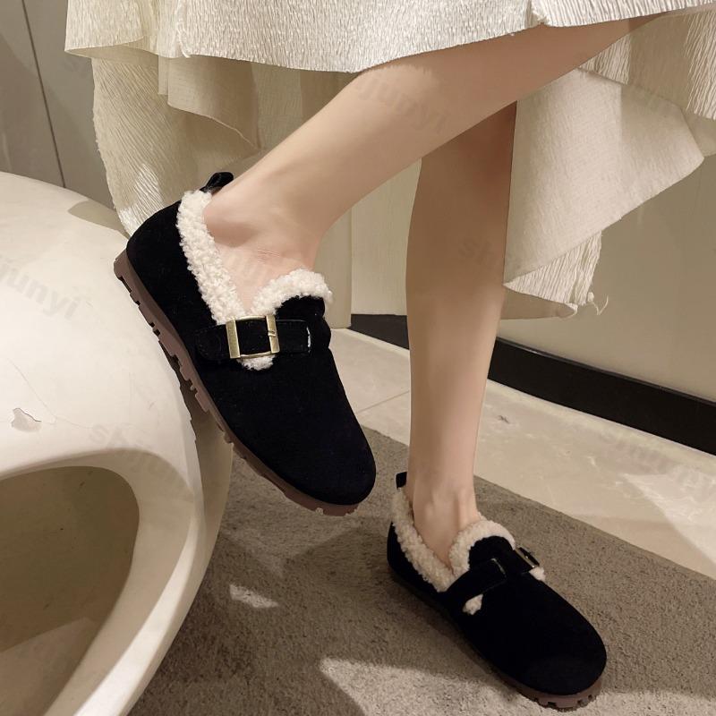 Fashion Retro Fashion Warm Shallow Mouth Casual Short Plush Flat Shoes for Women 2025 Winter New Soft Comfortable Versatile Cotton Shoes