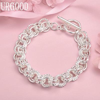 925 Sterling Silver Multi Ring Chain OT Buckle Bracelet Fashion Wedding Jewelry
