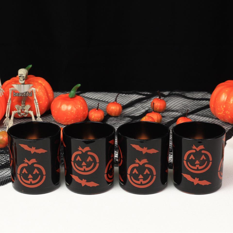 Halloween Pumpkin Bat Glass Candle Holder - 2006 Aromatherapy Ornament