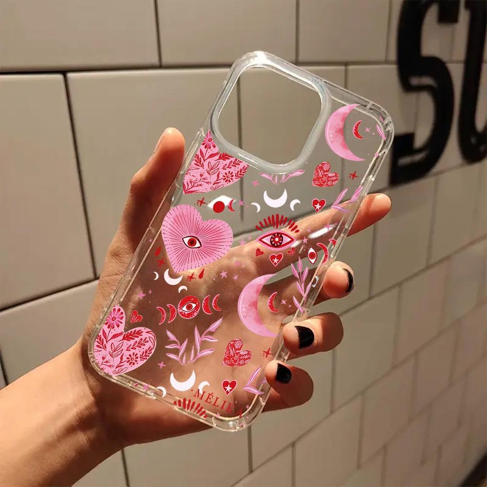 Pink Moon Heart Aesthetic Trendy Clear Phone Case Cover for iPhone 17 16 11 12 13 14 15 Pro Max Plus XR XS 7 8 Plus 17 Air Funda