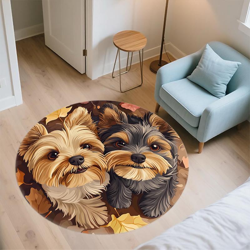 Two Yorkshire Terriers Pattern Round rug,Carpet Rug for Living Room Bedroom Sofa Playroom Decor,Non-slip Floor Mat,Holiday Gifts and Birthday Gifts