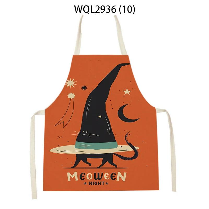 Halloween Style Household Cleaning Pinafore Cartoon Pumpkin Witch Ghost Printing Home Cooking Aprons Home Baking Waist Bib