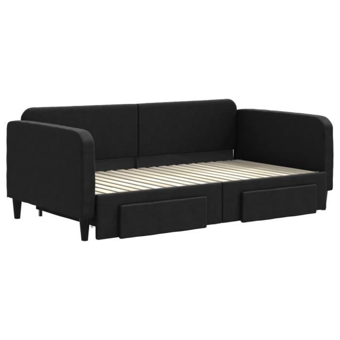 VidaXL Lit de jour avec gigogne et tiroirs noir 90x190 cm tissu 3196864