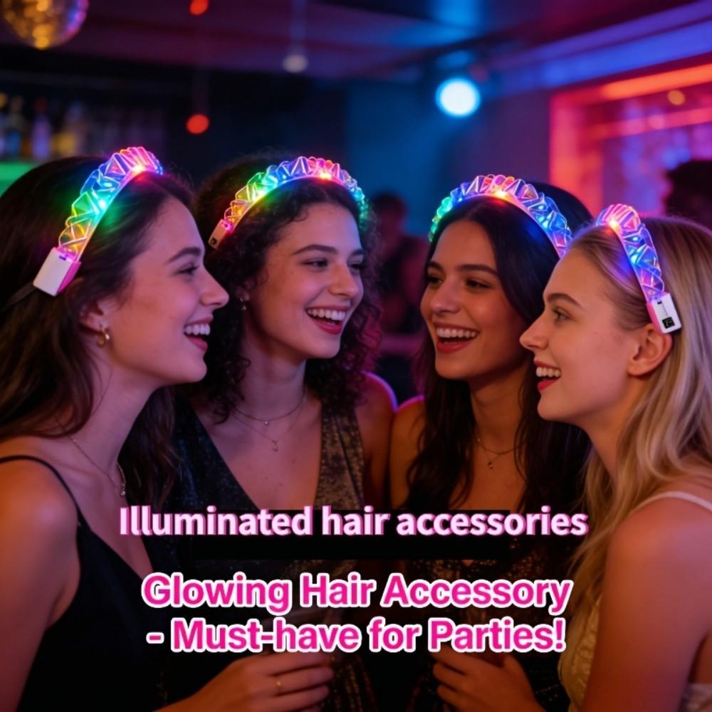 Colorful Light Up Hair Hoop LED Glowing Crown Luminous Laser Headband Halloween Party