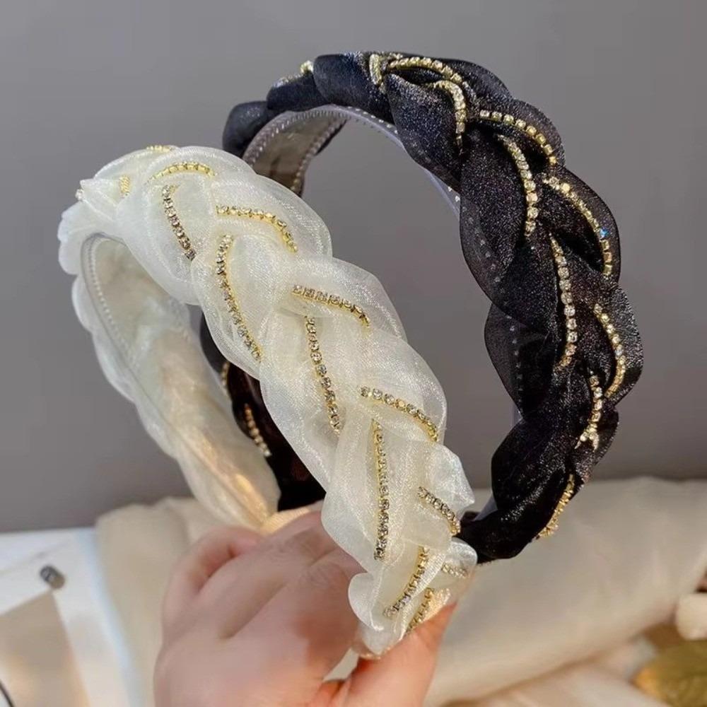Non-Slip Organza Braided Headband Elegant High Cranial Top Headband  Women's Hair Accessories