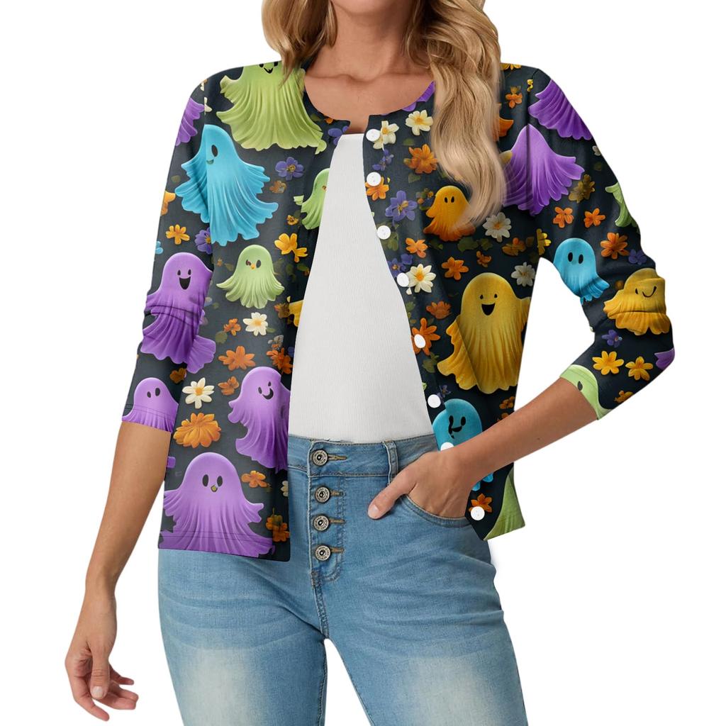 Women's Fashionable, Casual, Comfortable Halloween Print Cardigan Jacket