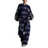 Women's Plaid Distressed Color Block Piping Pantsuit Set - European & American Street Style 2025