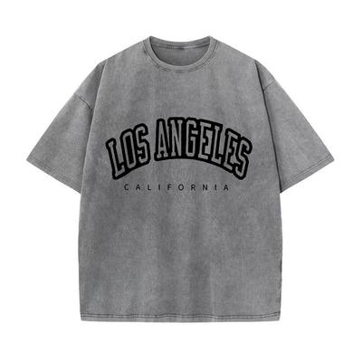 Retro Washed Vintage T-Shirt Short Sleeve Los Angeles Usa Print Tops Women's Cotton Washed T-Shirts O-Neck Distressed