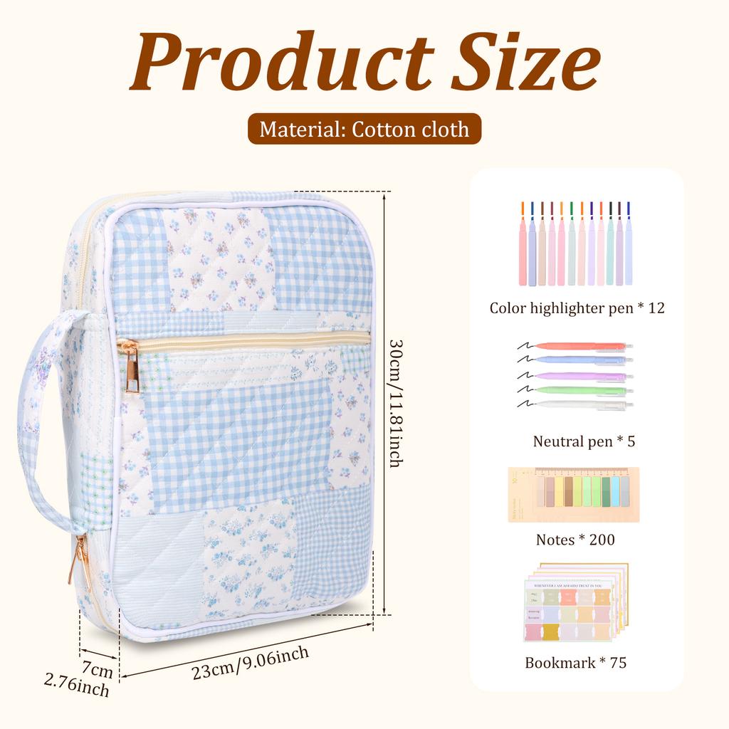 Bible Cover Case Portable Cotton Bible Tote Bags with Handle Multi-purpose Study Accessory Kit Book Storage Bag for Travel Study