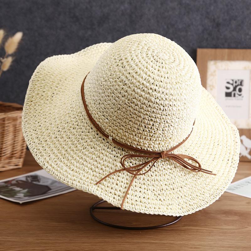 

Summer Women Bucket Hat Wide Brim Belt Breathable Beach Straw Hand Crochet Hats For Women Girl Outdoor Sunshade Fisherman Cap белый
