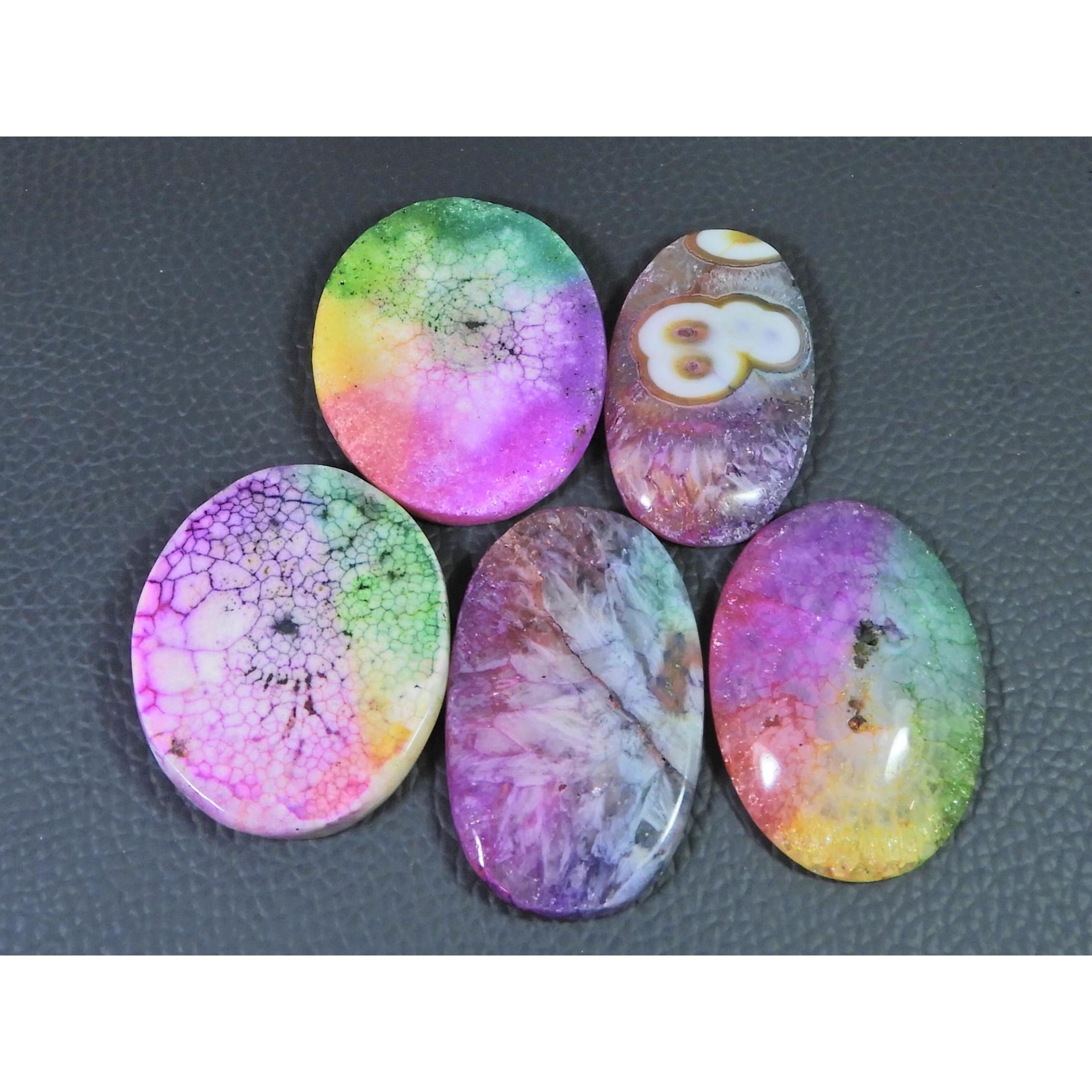 305Cts. Color Enhanced Rainbow Solar Cab Agate Oval Loose Gemstone 5Pcs Lot C-2149