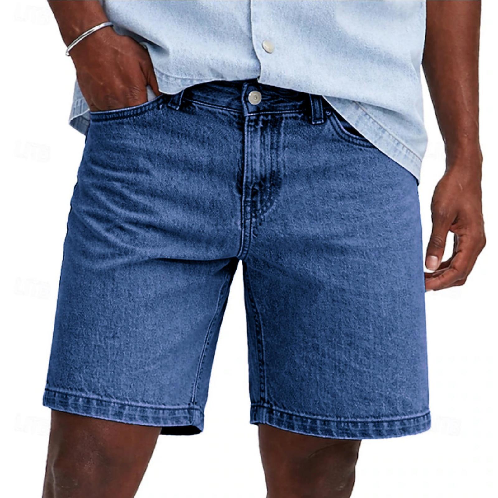 Master key Casual en Modieuze Heren Denim Shorts met Slijtage en Washed Effect - Losse en Rechte Pasvorm Shorts L blauw