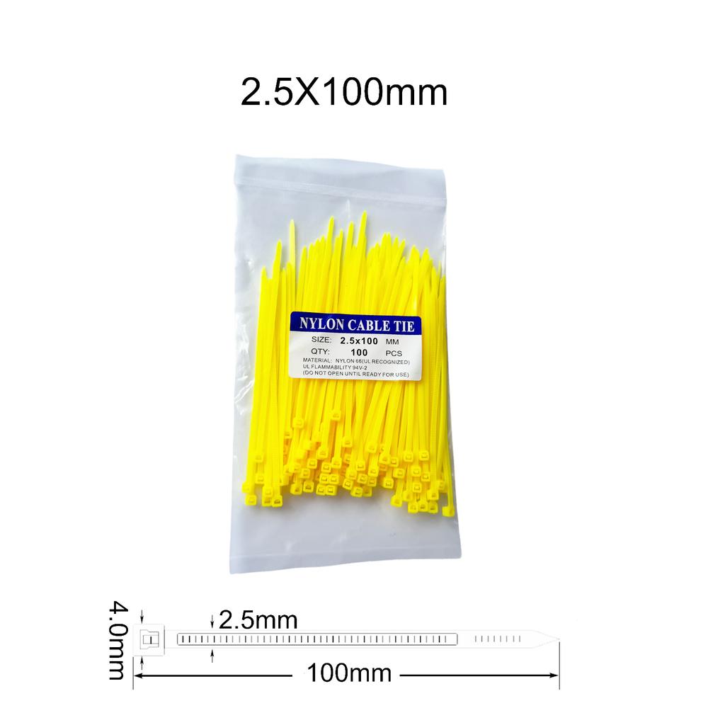 100 szt./partia 2,5x100mm Mocne Plastikowe Nylonowe Opaski Kablowe Samozaciskające Pierścień Mocujący Zip Opaski Pasek Tie Czerwony Zielony Żółty