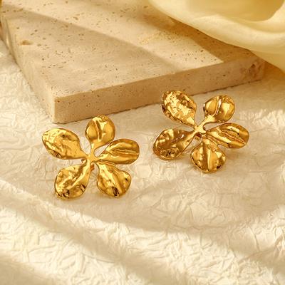 Wind New Stainless Steel Percussion Pattern Five-leaf Clover Petal Stud Earrings Niche Design Earrings