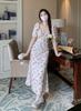 Internet celebrity gentle Mori vacation style dress summer year square neck bubble sleeve floral thin medium and long skirt