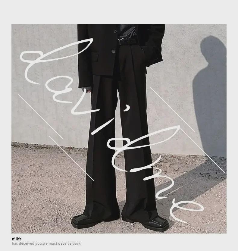 Pánské trendy jarní kalhoty s širokými nohavicemi: Volný splývavý rovný střih, špičkový všestranný mopovací styl.