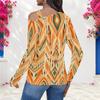 Women Plus Size White Blue Floral Paisley Printed Asymmetric Cutout Neck Cold Shoulder Long Sleeve Fitted Blouse