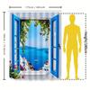 Scenic Blue Window Shower Curtain Mediterranean View Waterproof Heat Resistant Machine Washable Home Decor Complimentary Hook